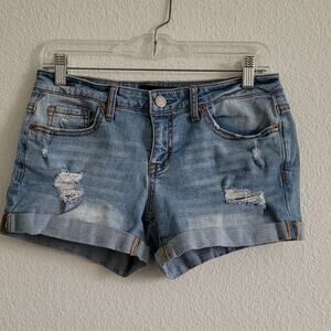 AEROPOSTALE Denim Shorts Midi Distressed Cuffed 3" Inseam Size 6 Faded Blue